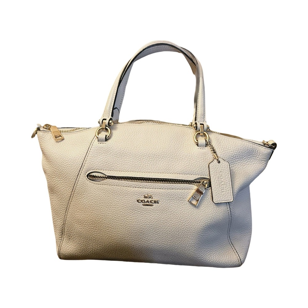 COACH Chalk White Pebbled Leather Prairie Satchel Crossbody Handbag 58874